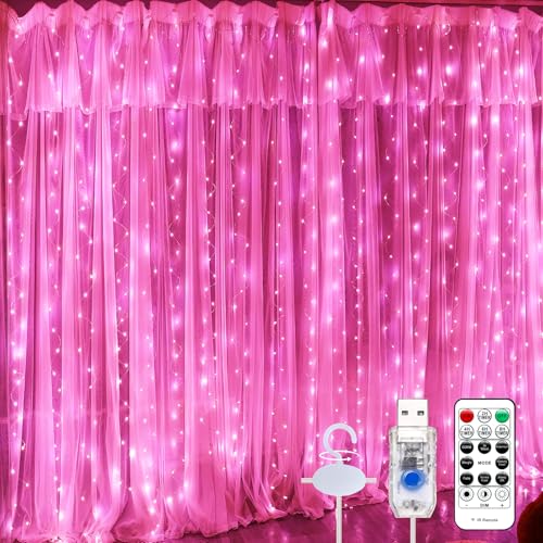 600LED Curtain Lights for Bedroom, Warm White, 8 Modes Y367582