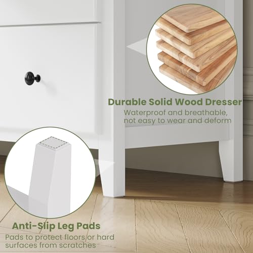 Hasuit White 6-Drawer Solid Wood Dresser for Bedroom G529493