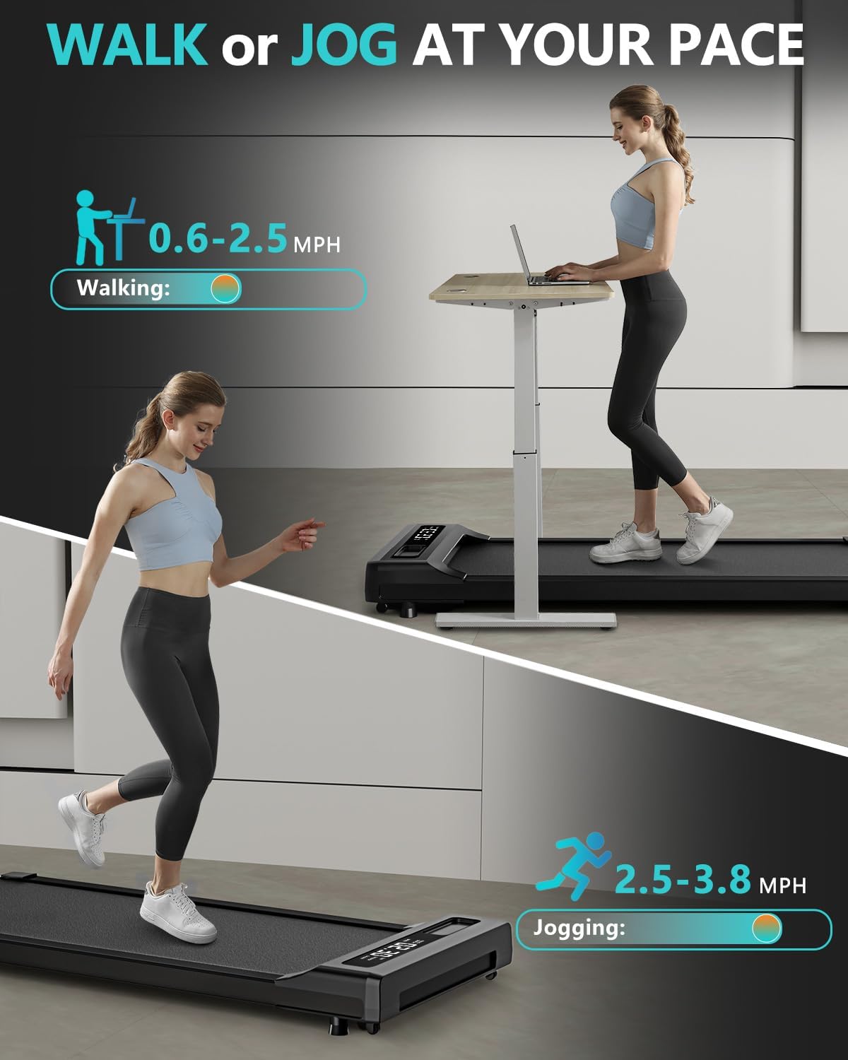 Walking Pad Under Desk Treadmill with Remote Control, 2 in 1 for Walking and Jogging Q332