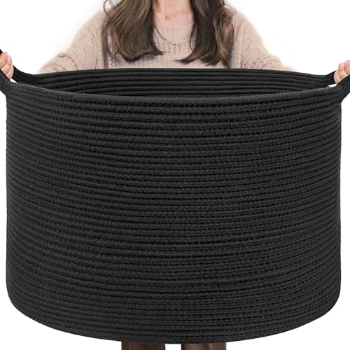 INDRESSME Large Cotton Rope Storage Basket with Handles, 90L Grey R37552