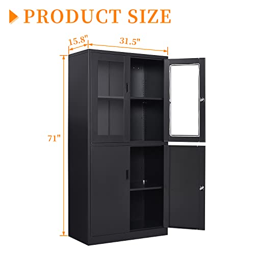 Metal Storage Cabinet with Doors and Shelves, 71" Locking Steel, White L799