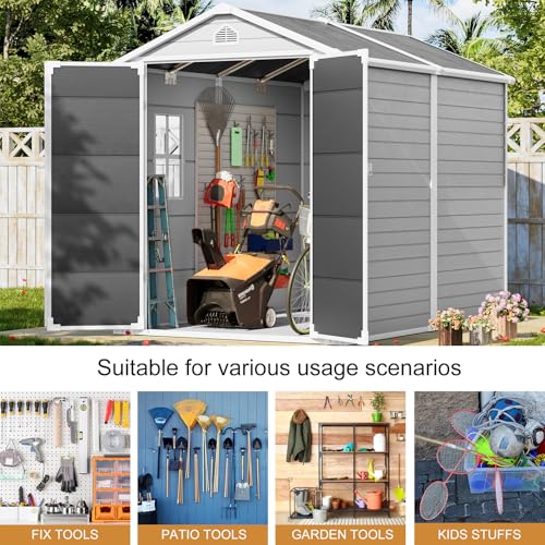 Outdoor Resin Storage Shed with Floor, 5x3 FT, Waterproof, Lockable Door, Gray H391