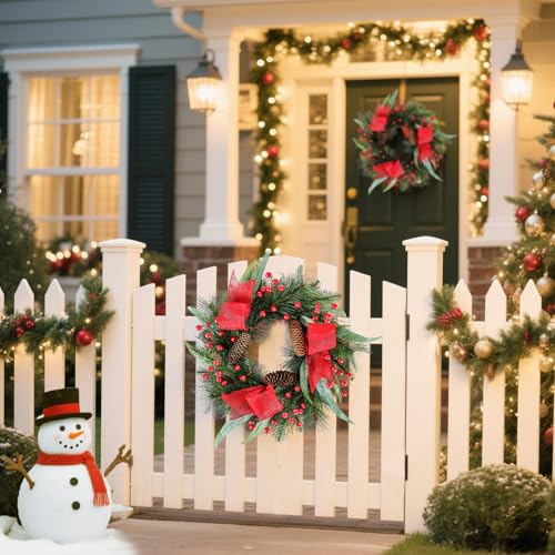 24 Inch Christmas Wreath with Red Ribbon and Pine Cones for Front Door D30392