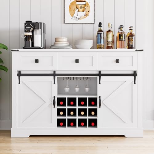 IDEALHOUSE Buffet Cabinet with Storage, Farmhouse Coffee Bar, White W2045