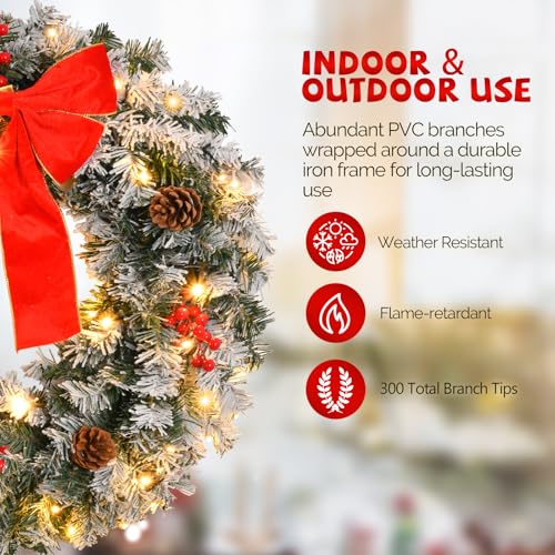 VINGLI 48 Inch Pre-lit Artificial Christmas Wreath with 150 LED Lights T885