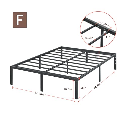 PrimaSleep 18 Inch Heavy Duty Steel Slat Bed Frame, Full, Black P73898
