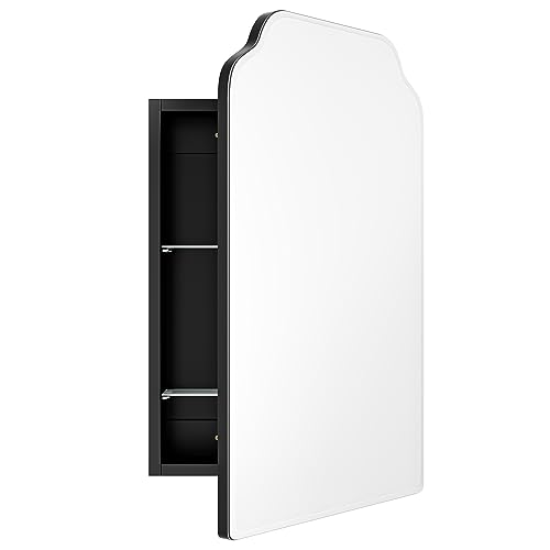 Victorian-Style Recessed Bathroom Medicine Cabinet with Curved Mirror, Black Q2686