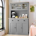MU 71" Kitchen Hutch Storage Cabinet with Countertop, Tall Freestanding Kitchen Pantry Cabinet with Drawers, Drawers & Microwave Shelf, China Hutch for Kitchen, Dining Room, Living Room, Grey