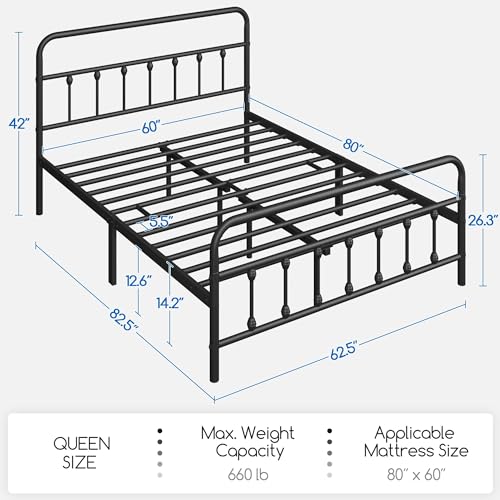 Yaheetech Classic Metal Platform Bed Frame with Victorian Headboard, Full Size Black T81083