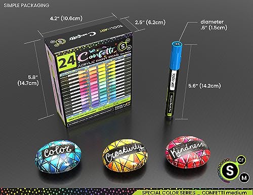 24 Neon Acrylic Paint Pens Set 0.7mm Extra Fine Tip for Rock, Glass, Wood & Canvas P956