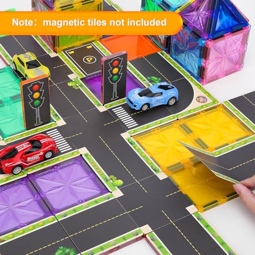 Magnetic Tiles Road Toppers Set for Kids Building Blocks Educational Toys 44pcs V616035