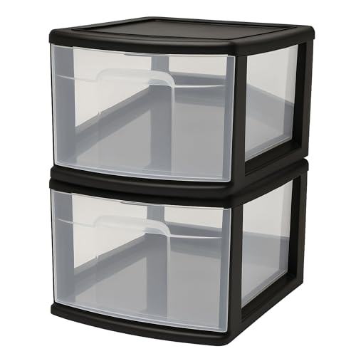 HOMZ 2-Pack 1-Drawer Storage Cart, Clear Plastic Container, 14.25" Wide Medium, White Frame - Organizing Drawer Containers for Home, Bathroom, Bedroom, Office, and Classroom