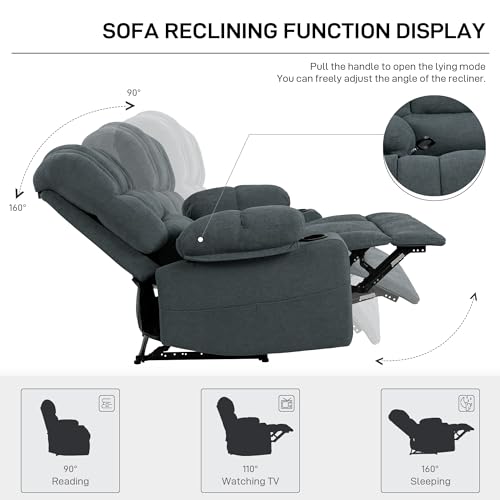 Oversized Recliner Chair for Adults, Extra Wide Seat, Chenille with Pockets (Grey) B6810