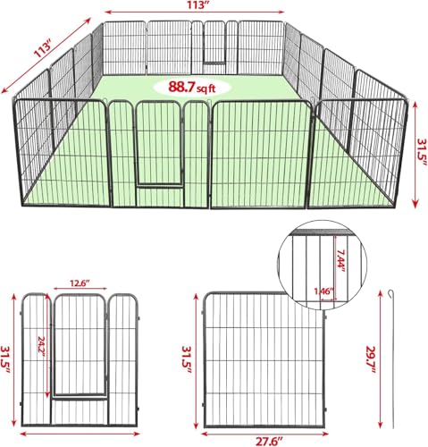 LEMY 16 Panels 32 in Metal Pet Playpen with Door, Black N86004