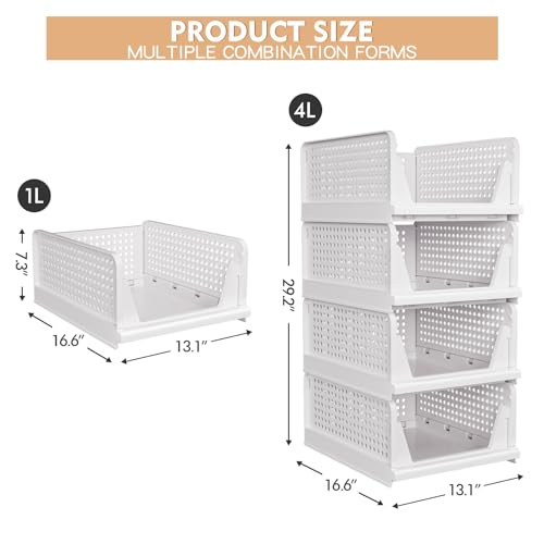 5 Pack Stackable Closet Storage Basket, Foldable Organizer, White M149842