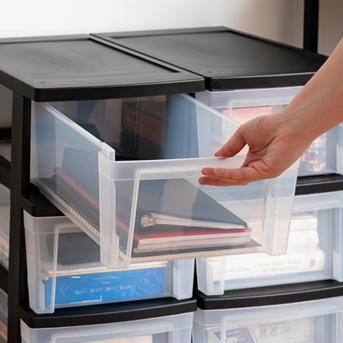 IRIS USA Plastic Drawer Storage Organizer, 3-Drawers, 2-Pack, Black/Clear J77123