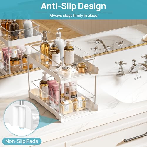 Vtopmart 4 Pack 2 Tier Clear Under Sink Organizer with Pull-Out Track E175
