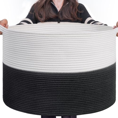 INDRESSME Large Cotton Rope Storage Basket with Handles, 90L Grey R37552