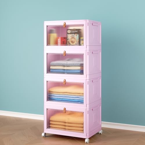 4 Tier Stackable Storage Bins with Lid and Wheels, Grey P84827
