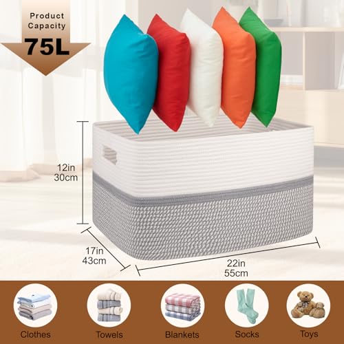 OIAHOMY Large Rectangle Woven Blanket Basket with Handle, Gradient Blue B58762