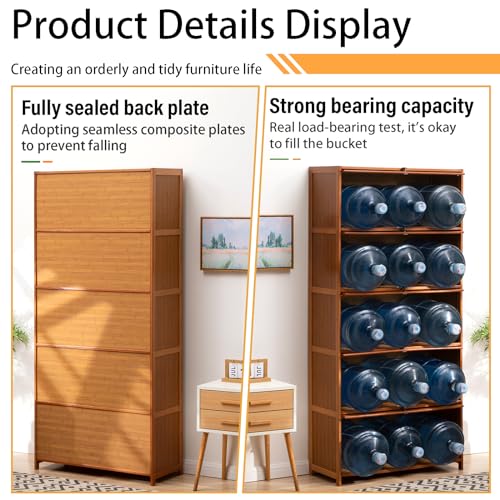 68" Curio Display Cabinet, 5 Tier Bamboo Storage with Acrylic Glass Door O367907