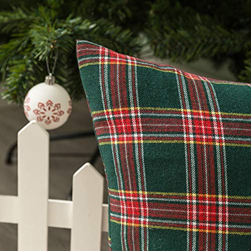 Pack of 2 Christmas Plaid Throw Pillow Covers Green 20x20 Inches U98072