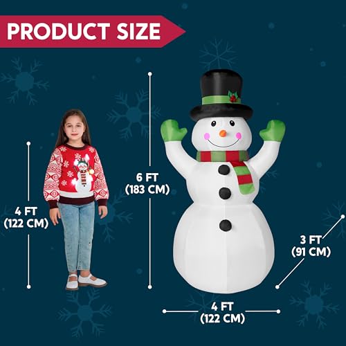 Joiedomi 6 FT Tall Christmas Inflatables Snowman with Built-in LEDs U780
